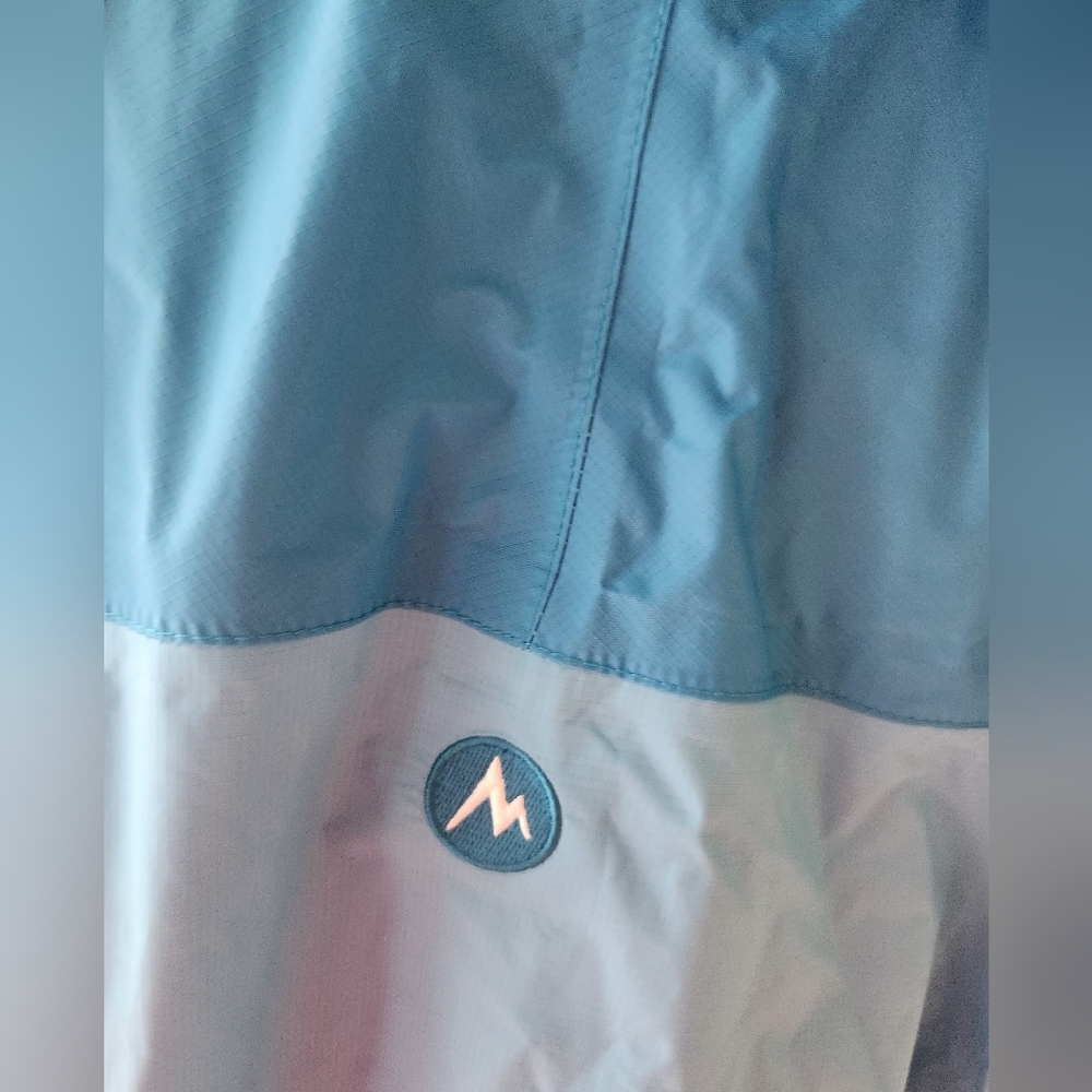 Marmot Two-Tone Turquoise Hooded Rain Jacket - Picture 2 of 7